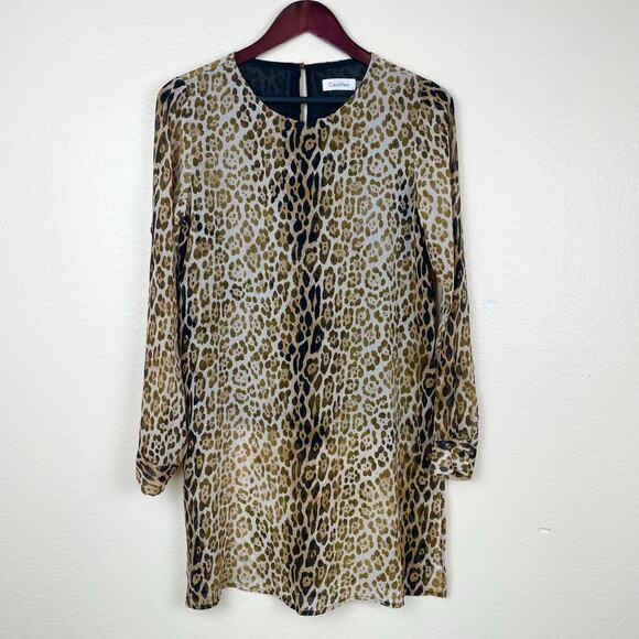 Calvin Klein Womens Dress Sz S 70s Mod Shift Leopard Go Go Boho Hippie Classic - Picture 1 of 9
